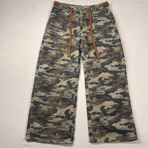 HME Pants Womens XL 32x28 Wide Leg Baggy High Rise Camouflage Belted Skater